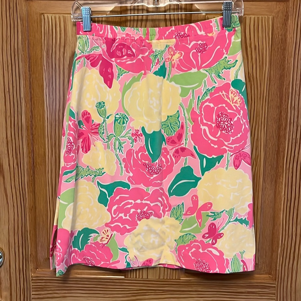 LILLY PULITZER VINTAGE SHOO FLY BUTTERFLIES AND POPPIES SILK SKIRT 2